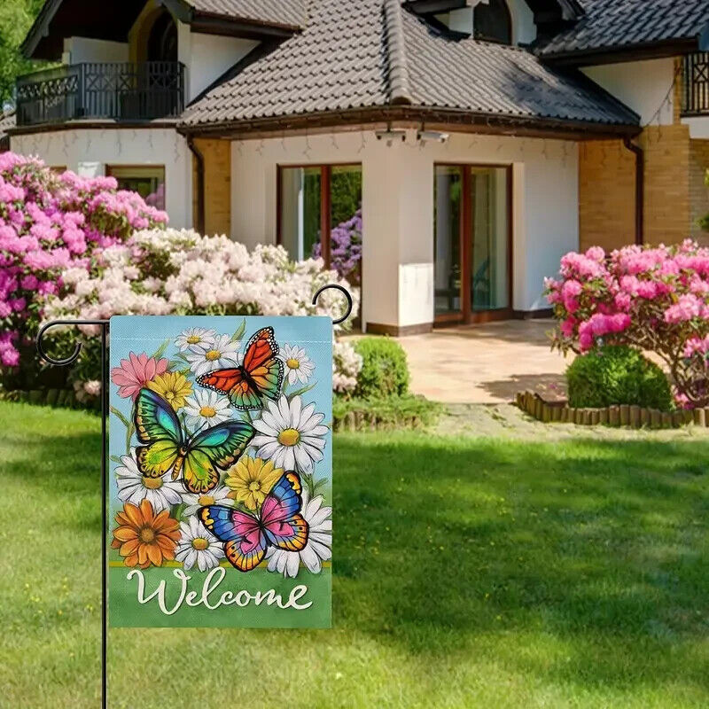 Spring Daisy Butterfly Welcome Garden Flag Double-Sided 12" x 18" NEW! Home & Garden:Yard, Garden & Outdoor Living:Décor:Flags Cozy Home Treasures